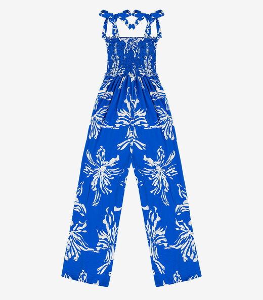 Macacão Longo Feminino De Lastex Estampado Select Azul