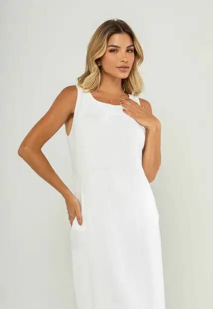 Vestido Midi Regata E Recorte Posterior Branco Salvatore