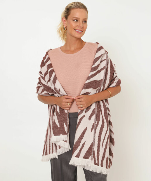 Cachecol Feminino Tricô Animal Print Marisa Marrom