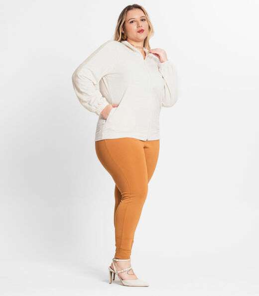 Jaqueta Plus Size Feminina Moletinho Secret Glam Bege