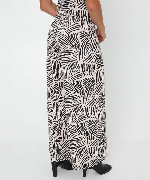 Calça Wide Leg Feminina Suplex Estampada Marisa Bege