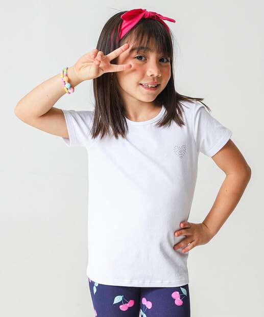 Image_Camiseta Infantil Cotton Strass Marisa Tam 4 a 10 Branco
