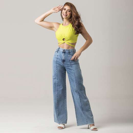 Calça Pantalona Jeans Feminina Moderna Zune