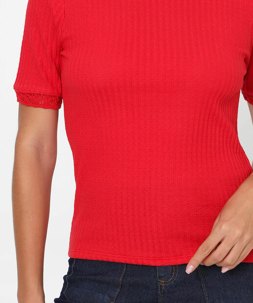 Blusa Feminina Textura Manga Curta Marisa Vermelho