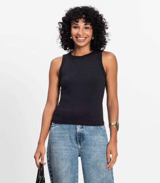 Regata Básica Feminina em Cotton Leve Rovitex Preto