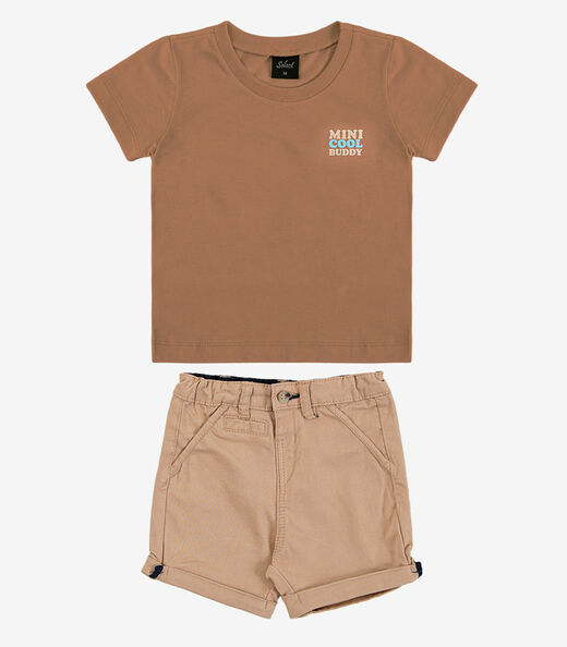 Conjunto Infantil Camiseta Com Bermuda Trick Nick Marrom