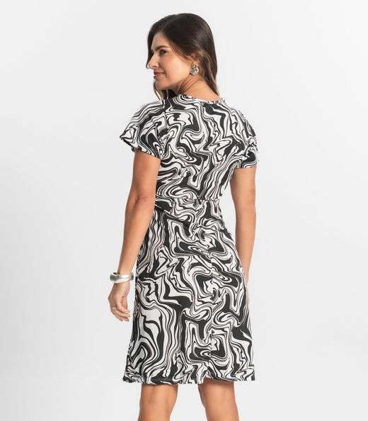 Vestido Feminino Evasê Estampado Select Preto