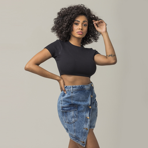 Saia Assimétrica Feminina Jeans Curta Casual Zune