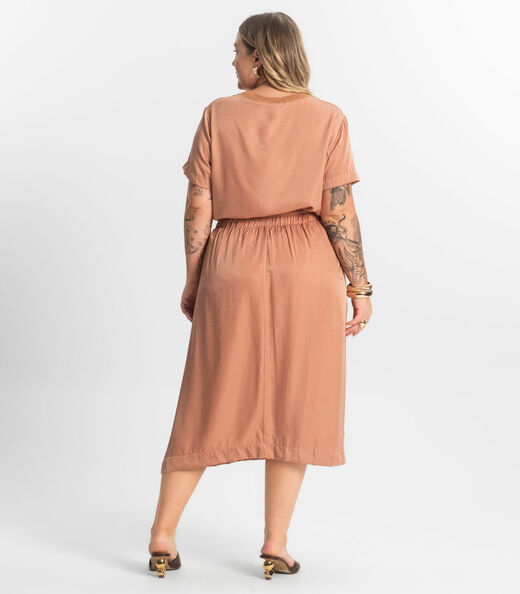 Saia Midi Plus Size Secret Glam Marrom