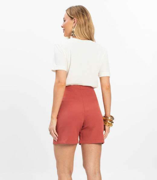 Shorts Feminino Alfaiataria Cós Reto Renaluci Marrom