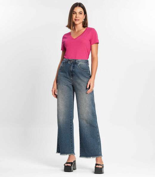 Blusa Feminina Manga Curta Decote V Rovitex Rosa