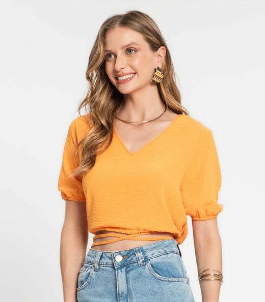 Blusa Cropped Feminina Decote V Rovitex Marrom