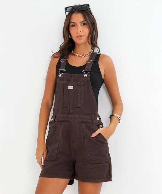 Image_Jardineira Feminina Sarja Bolsos Marrom