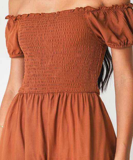 Vestido Feminino Ciganinha Manga Curta Marisa Marrom