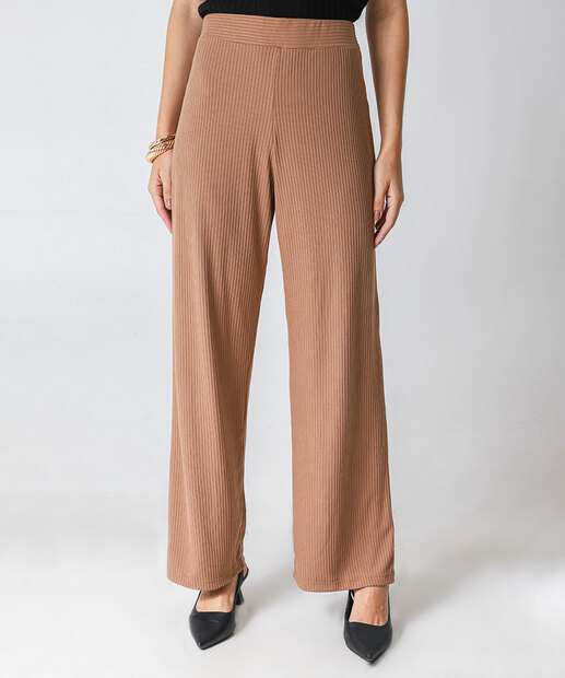 Calça Reta Feminina Canelada Marisa Marrom