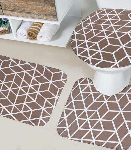 Jogo De Banheiro Estampado Tapetes Junior Marrom