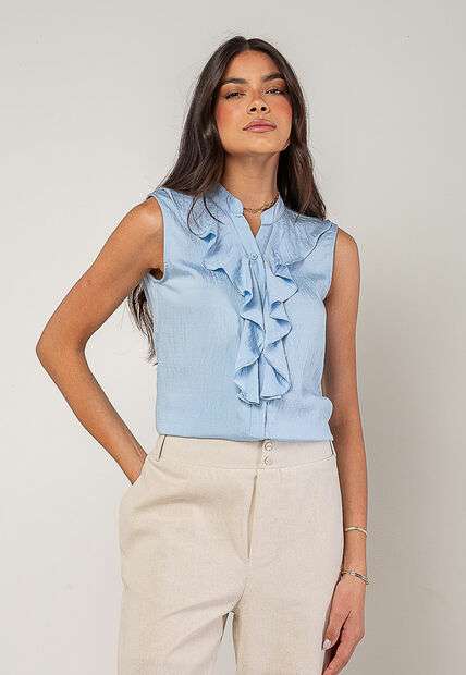 Regata Alfaiataria Com Babados Azul Salvatore