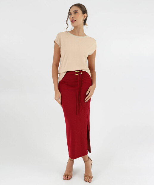 Blusa Feminina Manga Curta Marisa Bege