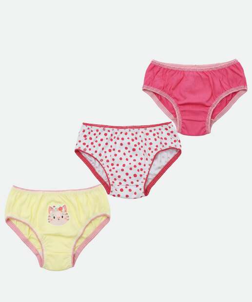 Image_Kit 3 Calcinhas Infantil Gato Marisa Tam 2 a 12 Rosa