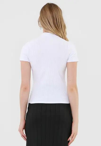 Kit 3 Blusas  Gola Alta Comfy Malha Canelada Preta, Branca e Mostarda