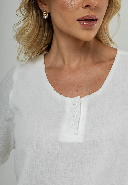 Vestido Midi Botões Frontais Branco Salvatore