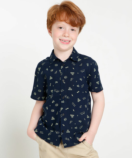 Camisa Infantil Manga Curta Estampada MR Tam 4 a 10