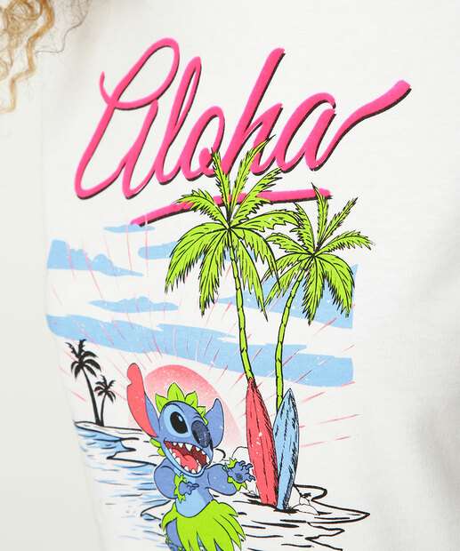 Blusa Cropped Feminina Estampa Stitch Manga Curta Disney