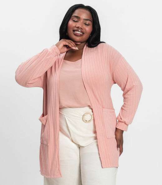 Cardigan Feminino Pluz Size Infinita Cor Rosa