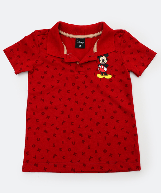 Conjunto Infantil Polo Mickey Disney Tam 1 a 3 Vermelho