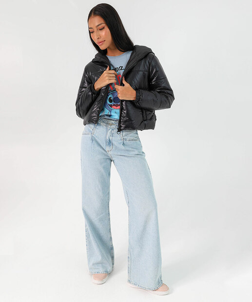 Jaqueta Feminino Cropped Puffer Marisa Preto