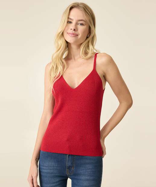 Blusa Regata Feminina Tricô Brilho Alças Finas Marisa
