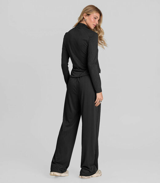 Conjunto Feminino Blusa E Calça Em Ribana Dianna Preto