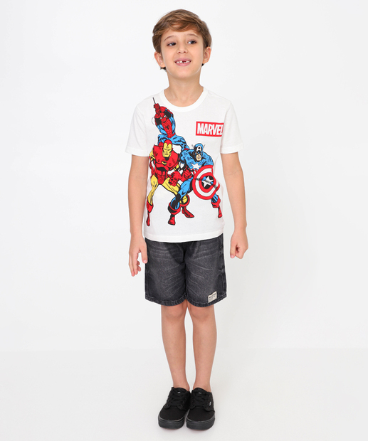 Camiseta Infantil Vingadores Marvel Tam 4 a 10 Off White