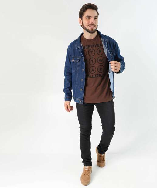 Jaqueta Masculina Jeans Bolsos Azul