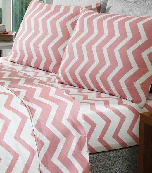 Jogo De Cama Chevron solteiro Lar E Lazer Rosa
