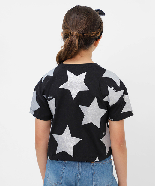 Blusa Juvenil Cropped Estrelas Marisa Tam 10 a 16 Preto