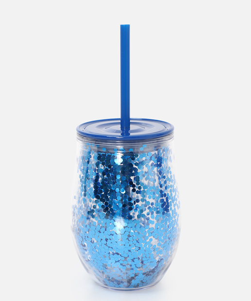 Copo Canudo Confete 350ML Marisa Azul