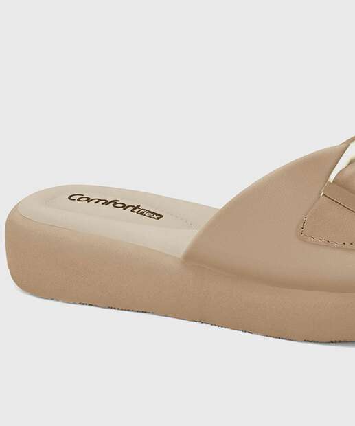 Tamanco Feminino Flatform Tiras Comfortflex Bege