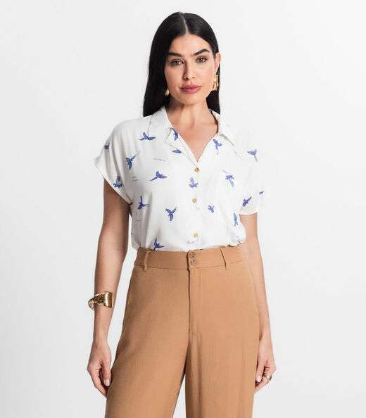 Camisa Feminina Manga Curta Viscose Select Azul