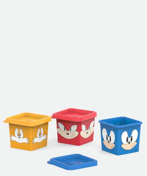 Kit 3 Potes Organizadores Estampado Sonic 180ML