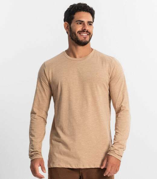 Camiseta Masculina Manga Longa Básica Diametro Marrom