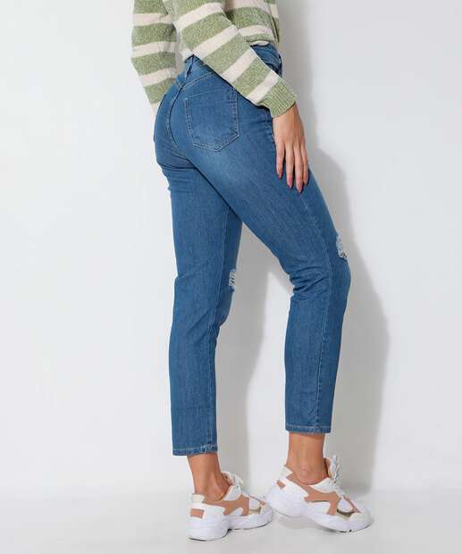 Calça Jeans Reta Destroyed Feminina Ecxo Jeans