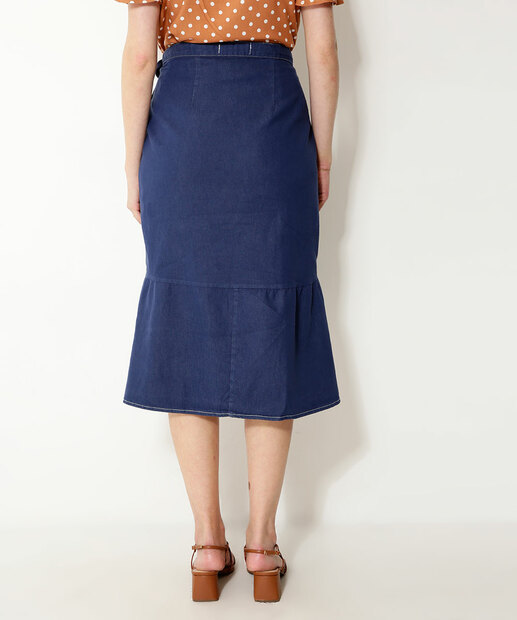 Saia Jeans Midi Feminina Transpassada Marisa
