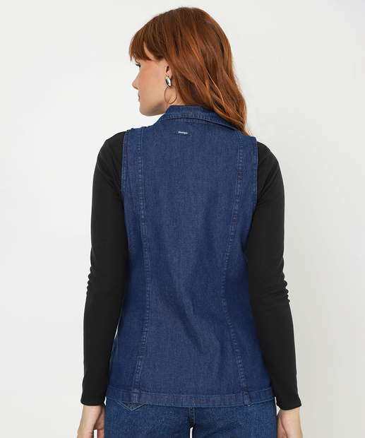 Colete Feminino Jeans Alongado Bolsos Biotipo Azul