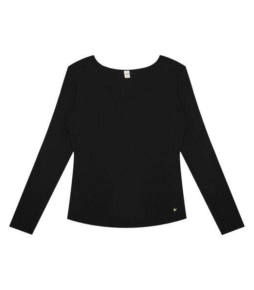 Blusa Manga Longa Em Ribana Canelada Rovitex Preto