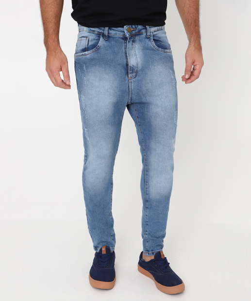 Calça Masculina Jeans Skinny Bolsos Azul Escuro