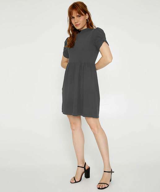 Vestido Feminino Gola Alta Manga Curta Bufante Marisa