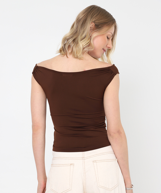 Blusa Feminina Suplex Ombro a Ombro Marisa Marrom