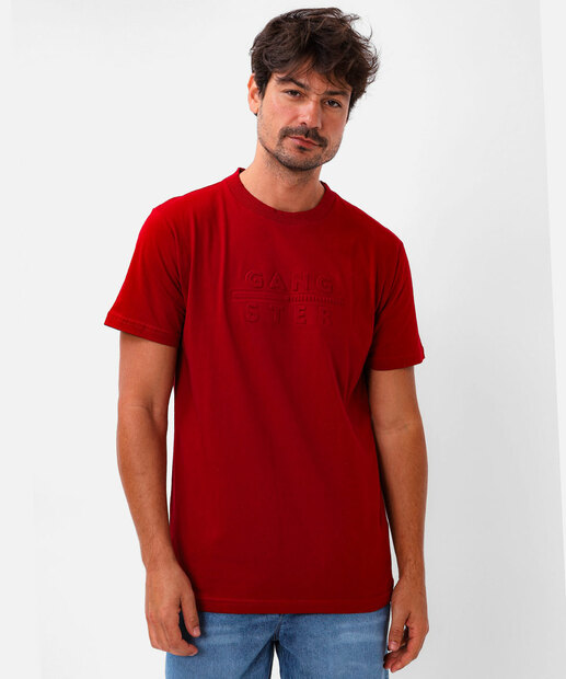 Image_Camiseta Masculina Estampa Alto Relevo Gangster Vermelho