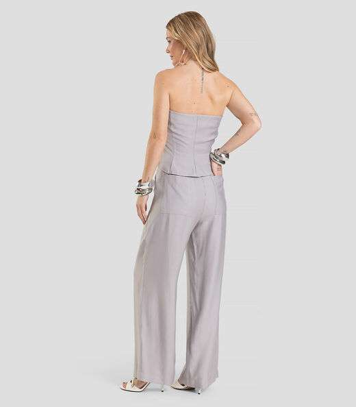 Cropped Feminino em Tecido Alfaiataria Dianna Cinza